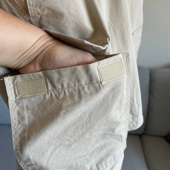 CACHAREL Beige Double Zip Off Trousers High Rise Cargo 100% Cotton Size 38 Flaws - Picture 5 of 16